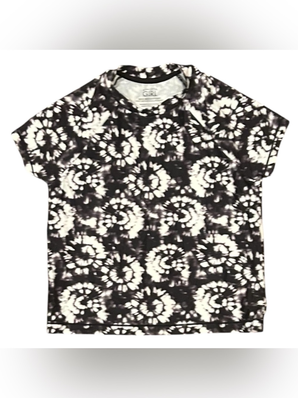 Athleta Girl Rashguard Swim Mock Neck Tie Dye Short Sleeve Surfs Up Black S 7